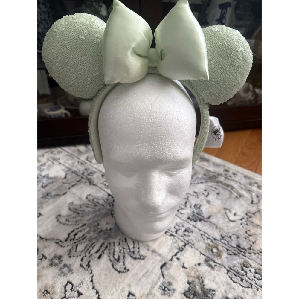 Disney Parks Mint Green Sequin Minnie Mouse Ears w/ Bow Headband - Retired